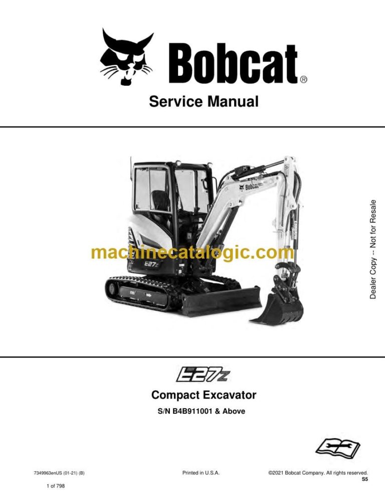 Bobcat E27z Excavator Service Manual (SN B4B911001-B4B999999)