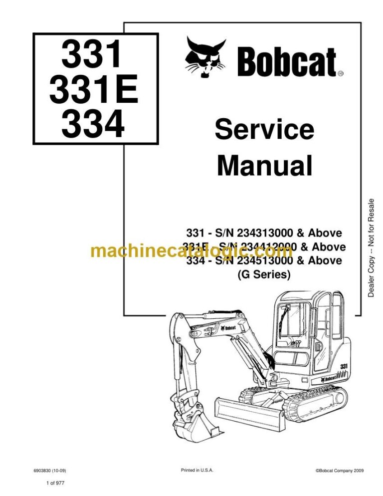 Bobcat 331 Excavator Service Manual (SN 234412000-234499999)