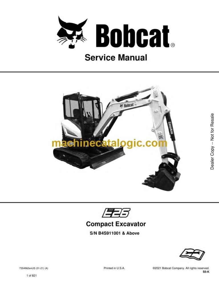 Bobcat E26 Excavator Service Manual (SN B4S911001-B4S999999)