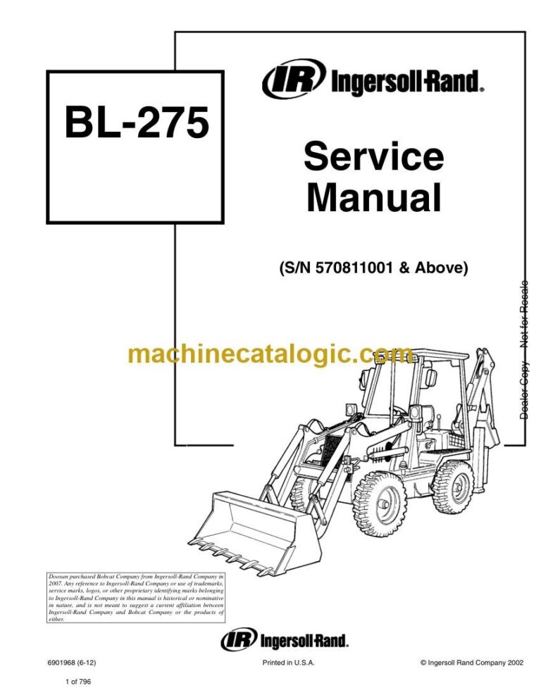 Bobcat BL275 Backhoe Loader Service Manual (SN 570811001-570899999)