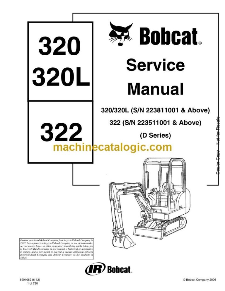 Bobcat 322 Excavator Service Manual (SN 223511001-223599999)