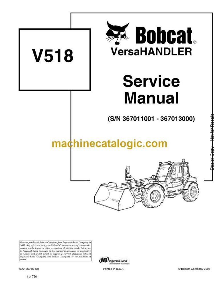 Bobcat V518 VersaHANDLER® TTC, Telescopic Handler Service Manual (SN 367011001-367012500)