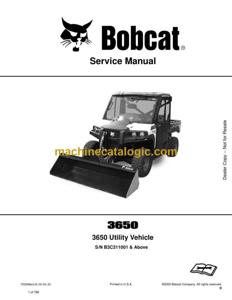 Bobcat 3650 Utility Vehicle Service Manual (SN B3C311001-B3C399999)
