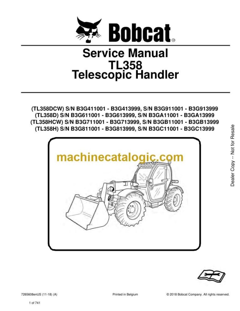Bobcat TL358 VersaHANDLER® TTC, Telescopic Handler Service Manual (SN B3G911001-B3G913999)