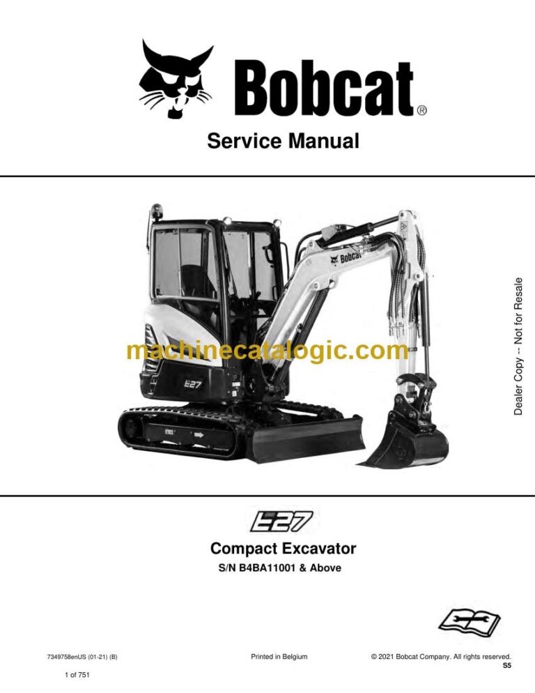 Bobcat E27 Excavator Service Manual (SN B4BA11001-B4BA99999)