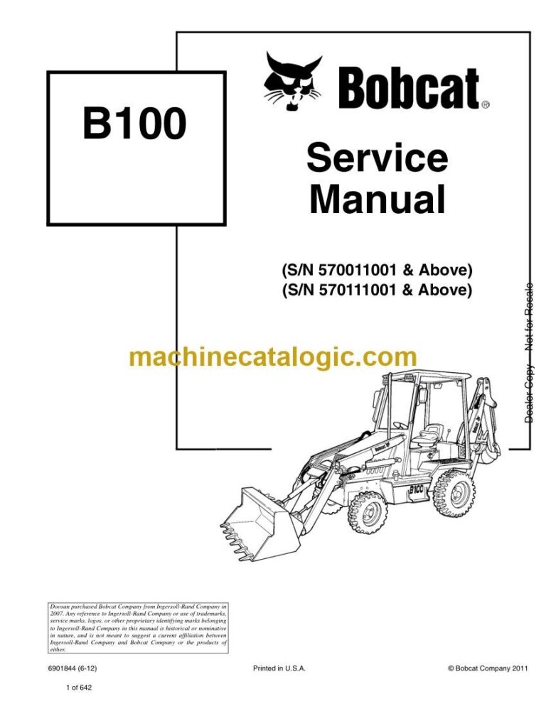 Bobcat B100 Backhoe Loader Service Manual (SN 570111001-570199999)
