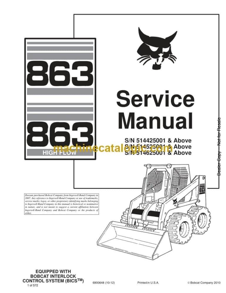 Bobcat 863 Loader Service Manual (SN 514625001-514639999)