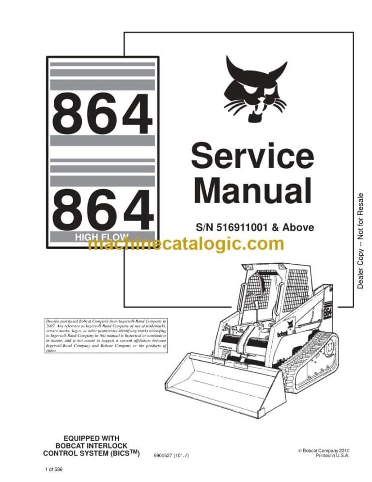 Bobcat 864 Loader Service Manual (SN 516911001-516999999)