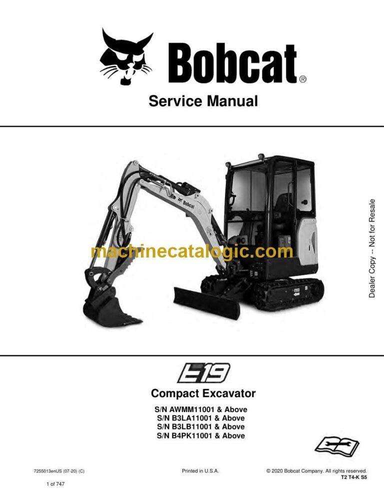 Bobcat E19 Excavator Service Manual (SN AWMM11001-AWMM99999)