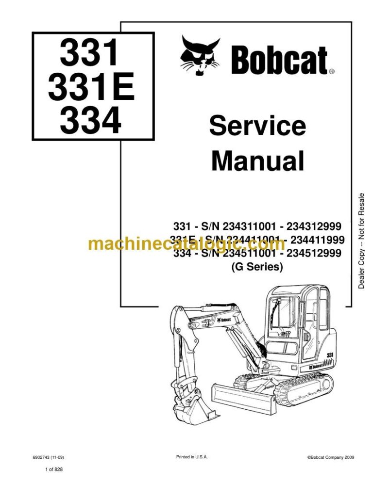 Bobcat 334 Excavator Service Manual (SN 234511001-234512999)