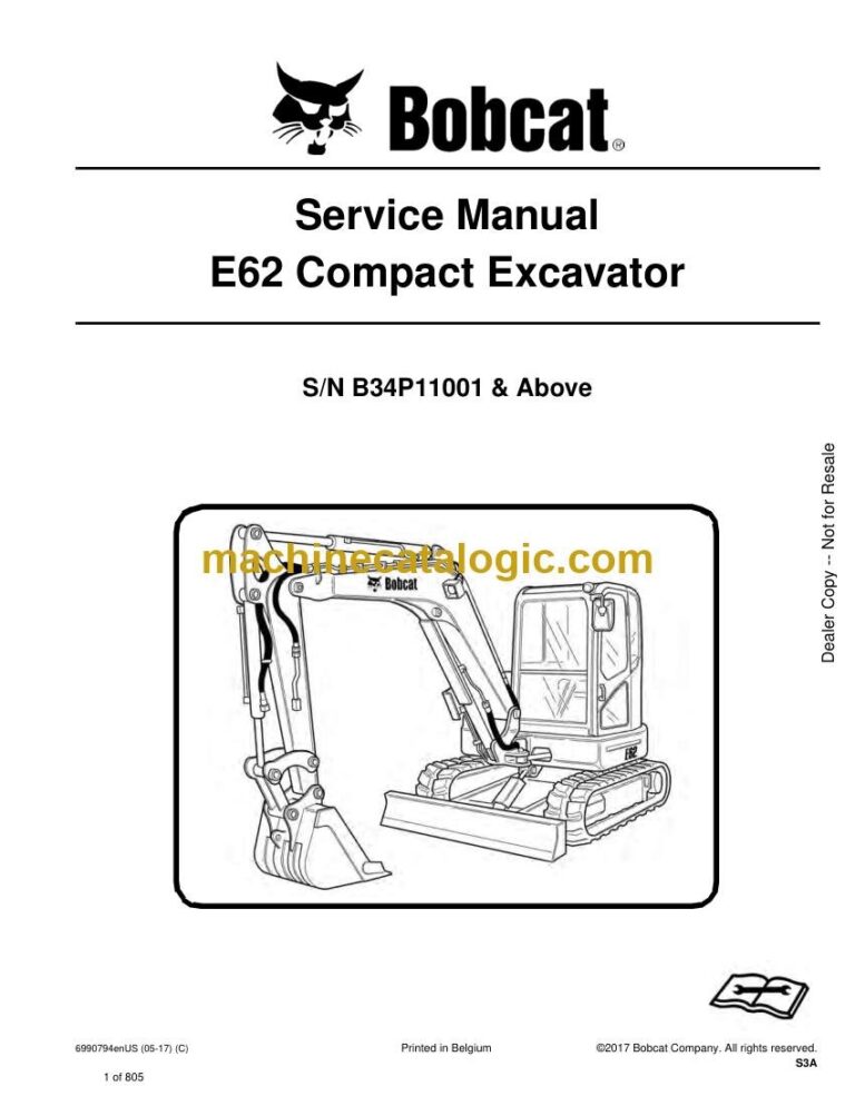 Bobcat E62 Excavator Service Manual (SN B34P11001-B34P99999)