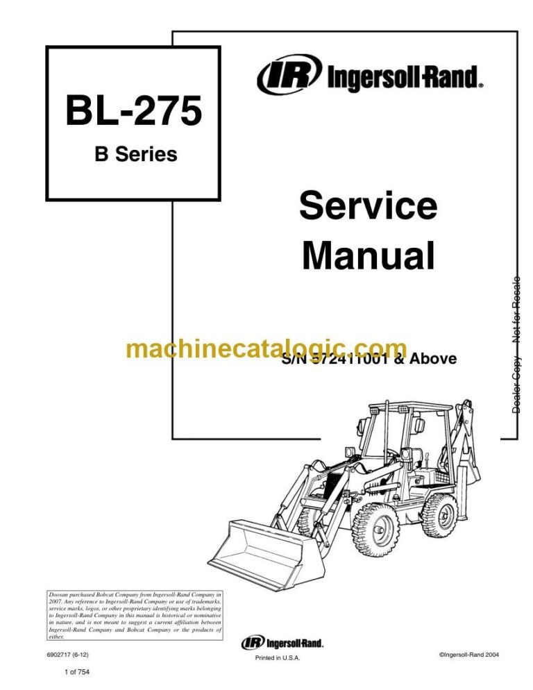 Bobcat BL275 Backhoe Loader Service Manual (SN 572411001-572499999)