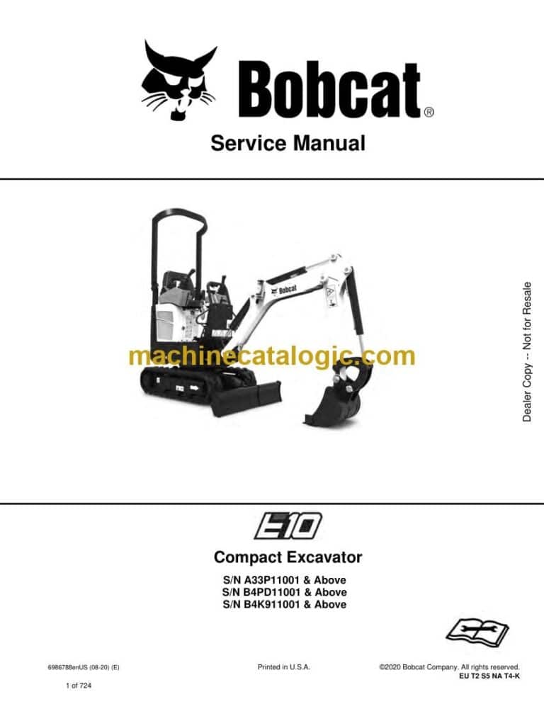 Bobcat E10 Excavator Service Manual (SN B4K911001-B4K999999)