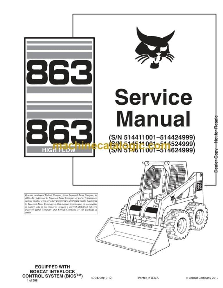 Bobcat 863 Loader Service Manual (SN 514511001-514524999)