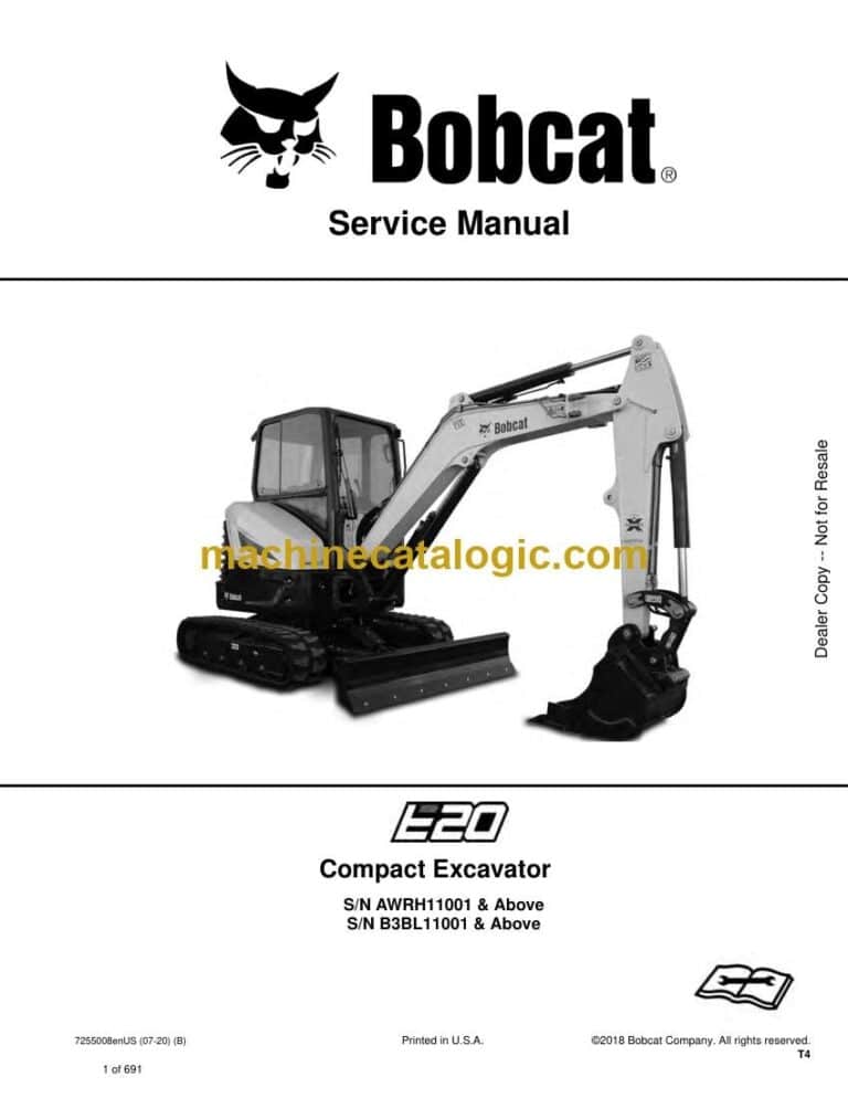 Bobcat E20 Excavator Service Manual (SN B3BL11001-B3BL99999)