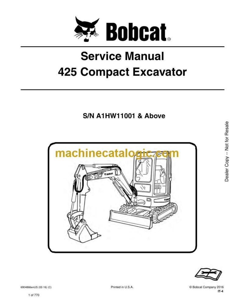 Bobcat 425 Excavator Service Manual (SN A1HW11001-A1HW99999)