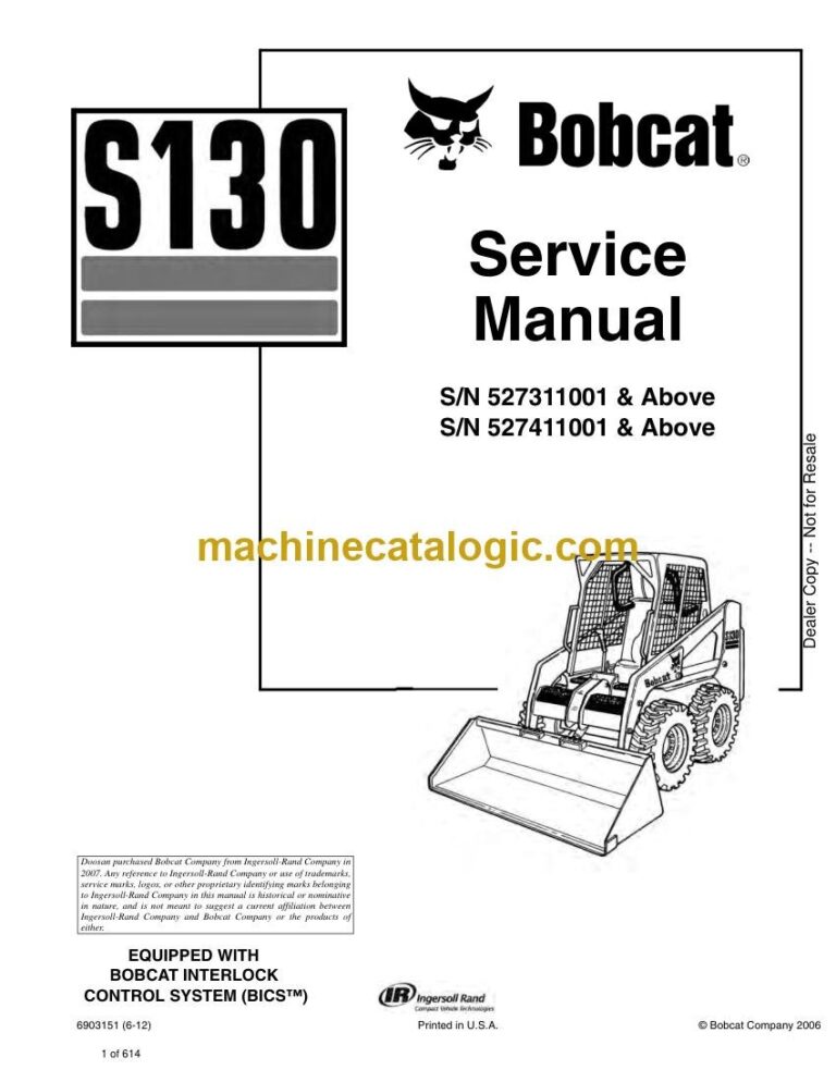 Bobcat S130 Loader Service Manual (SN 527411001-527499999)