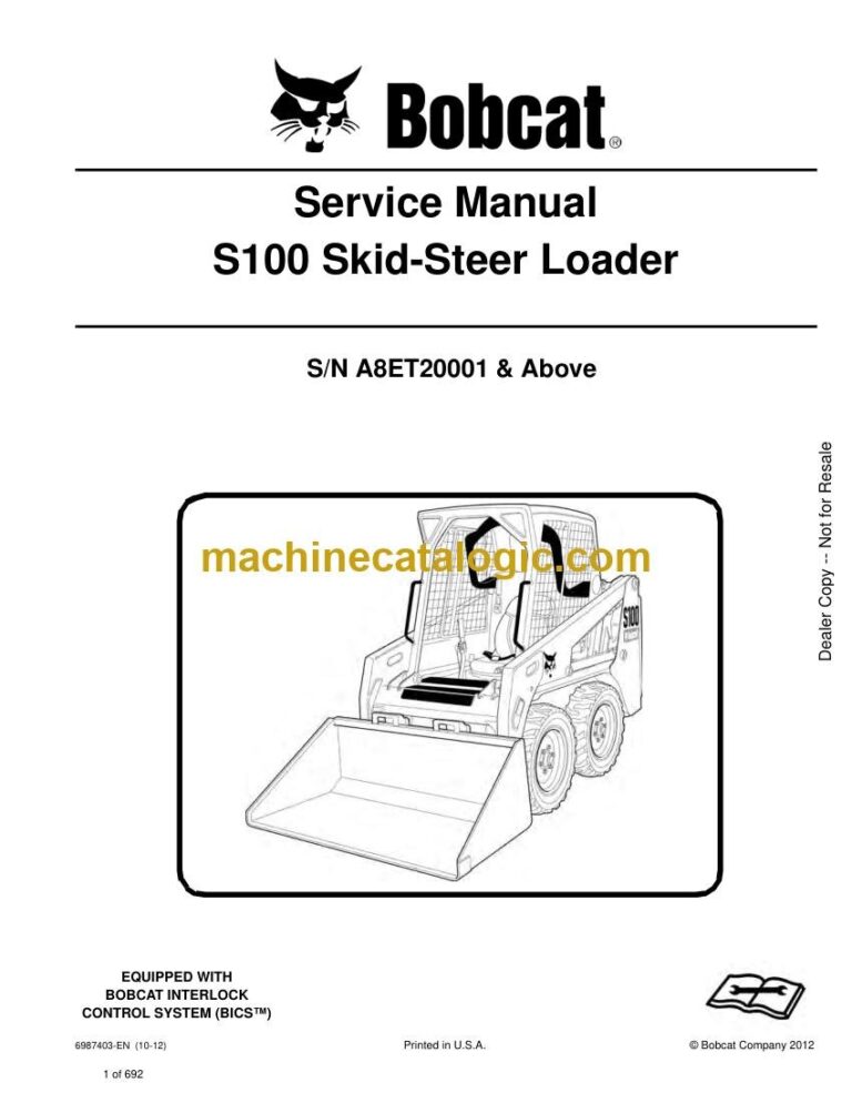 Bobcat S100 Loader Service Manual (SN A8ET20001-A8ET99999)