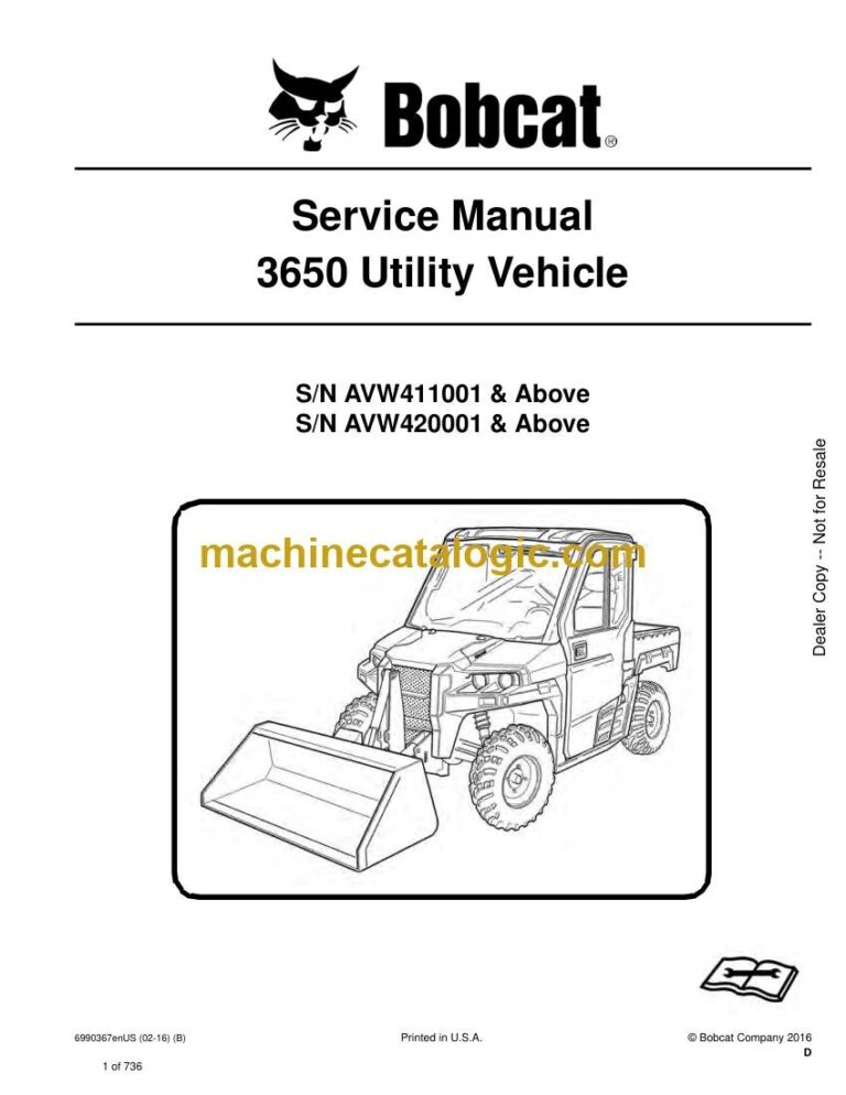 Bobcat 3650 Utility Vehicle Service Manual (SN AVW411001-AVW499999)