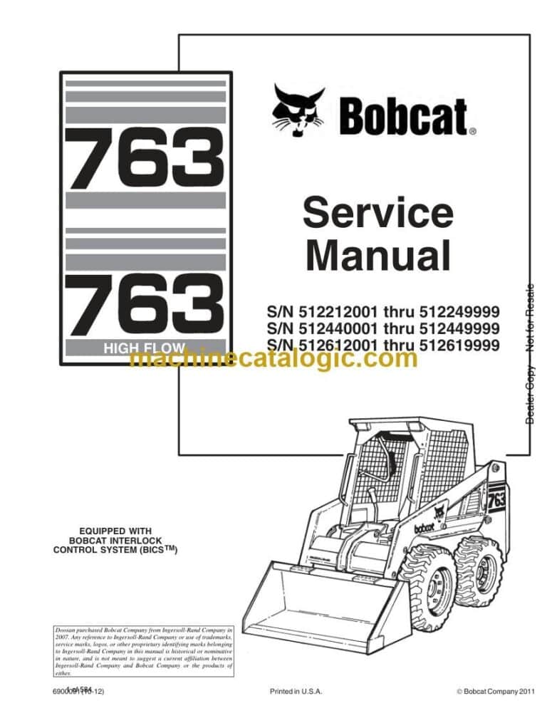 Bobcat 763 Loader Service Manual (SN 512612001-512619999)