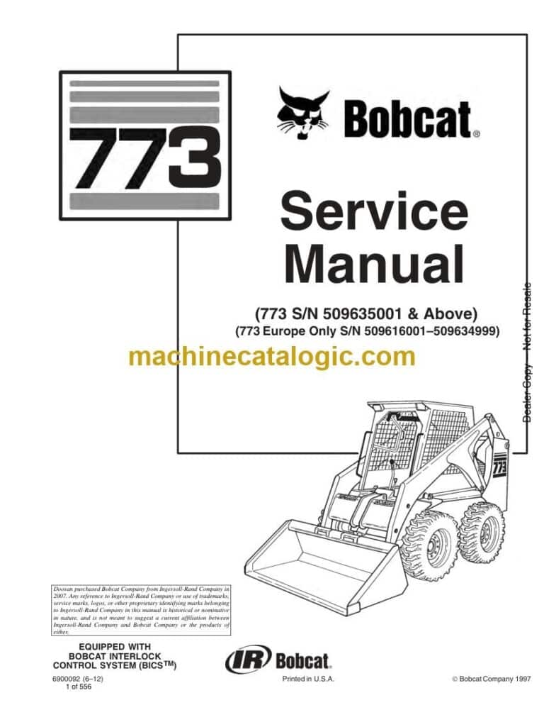 Bobcat 773 Loader Service Manual (SN 509635001-509699999)