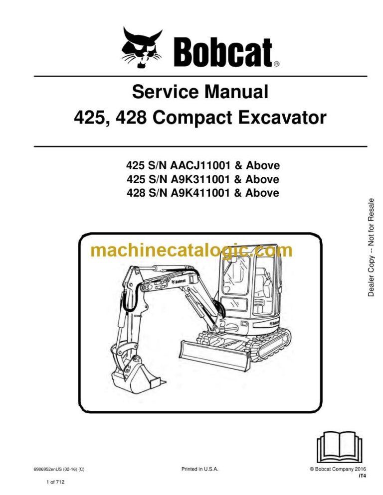 Bobcat 428 Excavator Service Manual (SN A9K411001-A9K499999)