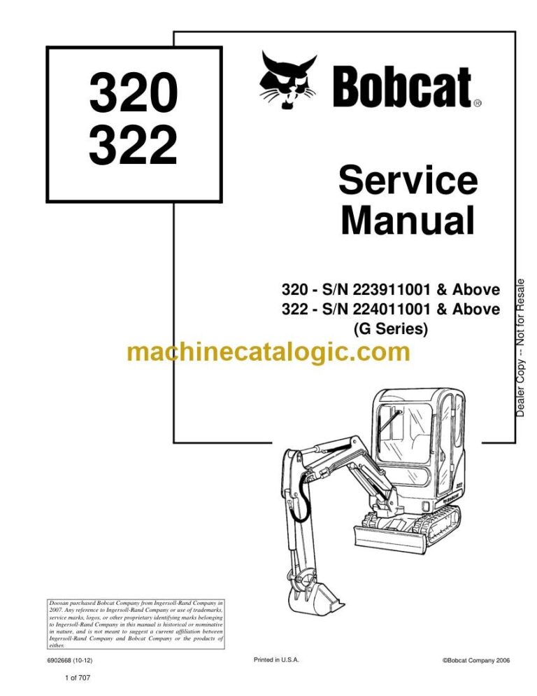 Bobcat 322 Excavator Service Manual (SN 224011001-224099999)