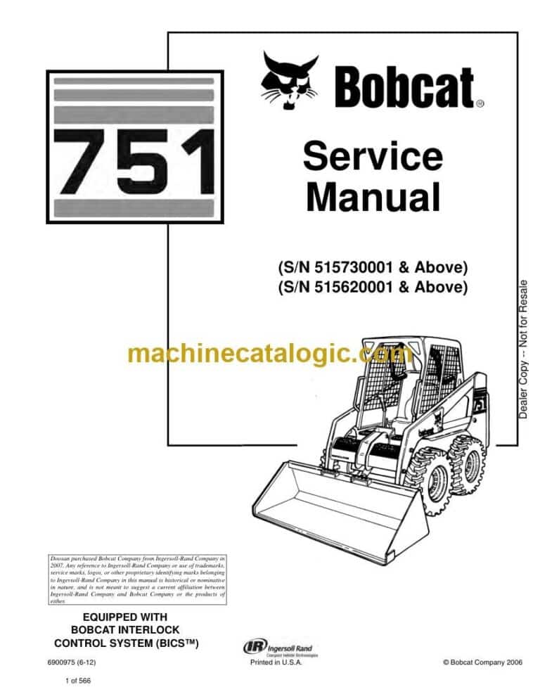 Bobcat 751 Loader Service Manual (SN 515730001-515799999)