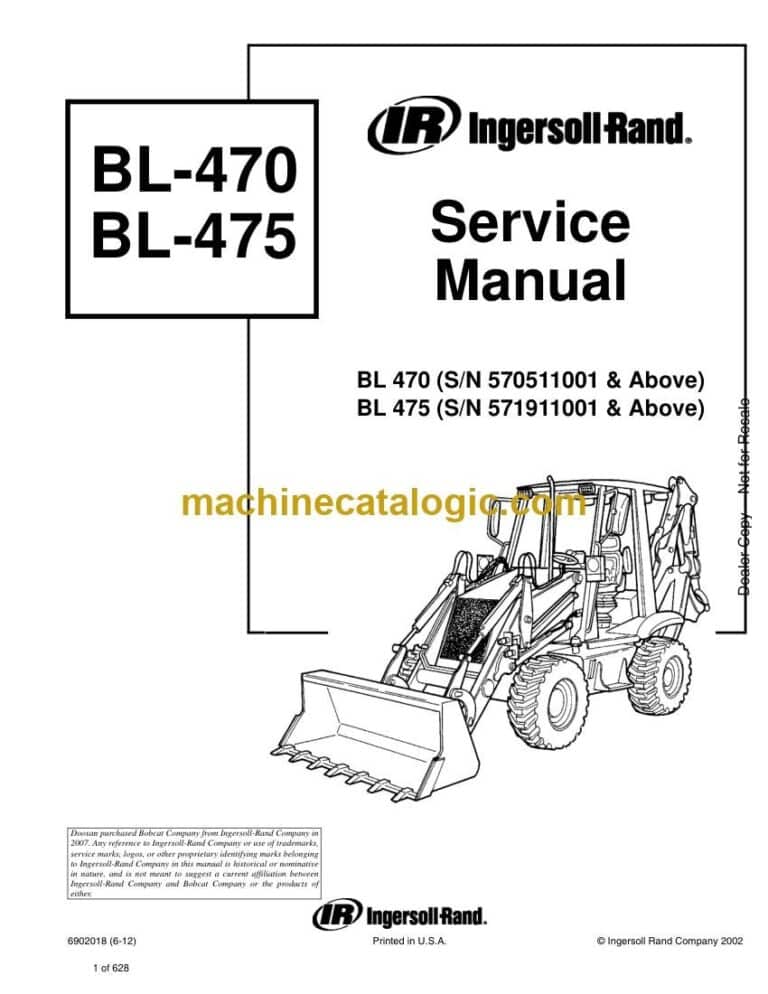 Bobcat BL470 Backhoe Loader Service Manual (SN 570511001-570599999)