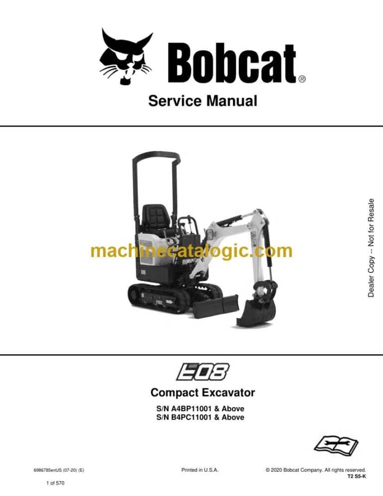 Bobcat E08 Excavator Service Manual (SN A4BP11001-A4BP99999)