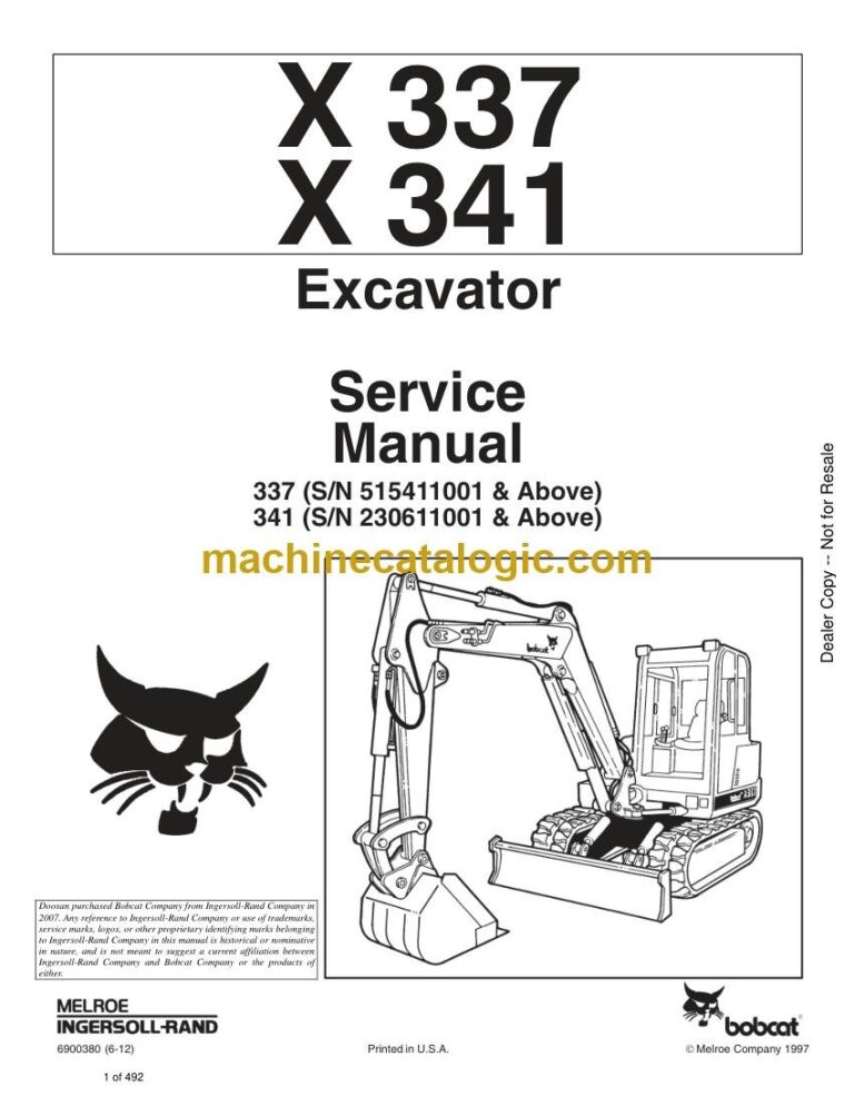 Bobcat 337 Excavator Service Manual (SN 515411001-515499999)