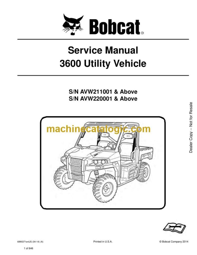 Bobcat 3600 Utility Vehicle Service Manual (SN AVW211001-AVW299999)