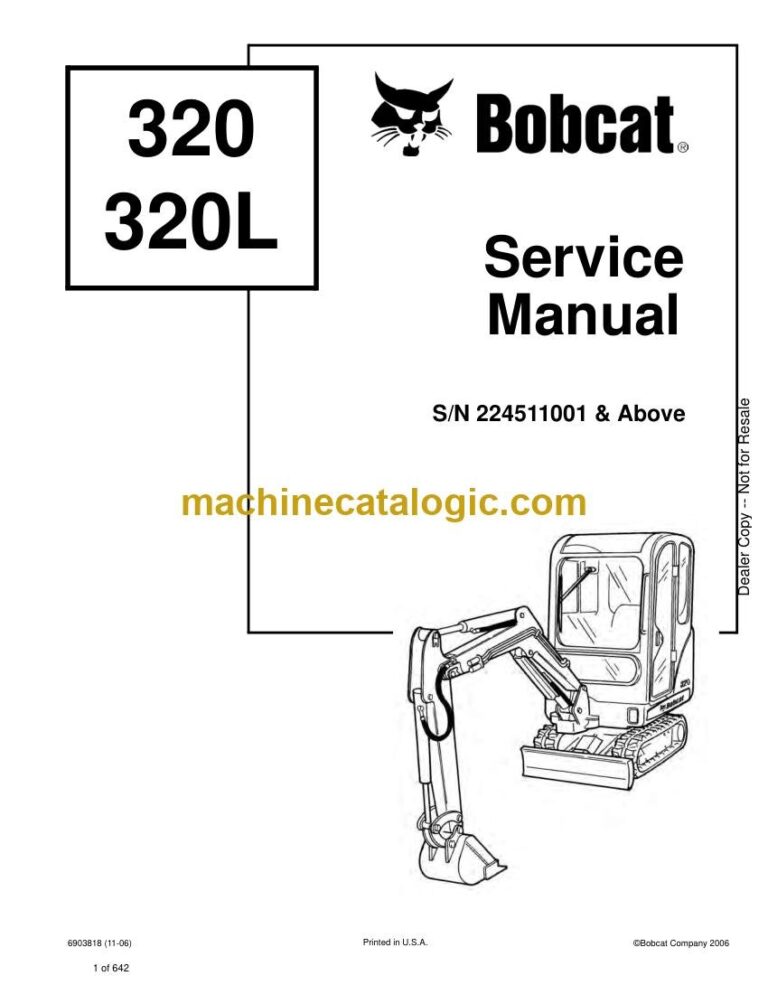 Bobcat 320 Excavator Service Manual (SN 224511001-224599999)
