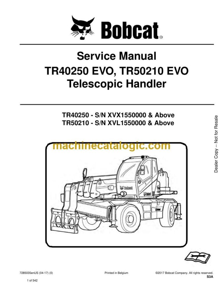 Bobcat TR40250 VersaHANDLER® TTC, Telescopic Handler Service Manual (SN XVX1550000-XVX19999999)