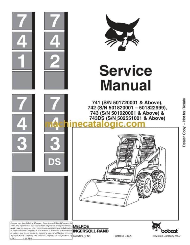 Bobcat 741 Loader Service Manual (SN 501711001-501799999)