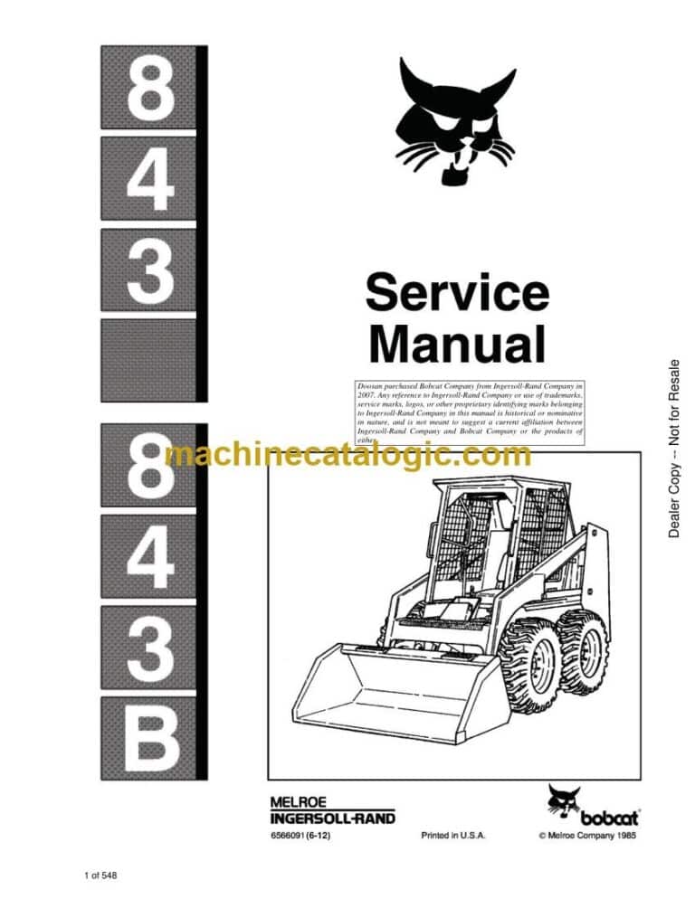 Bobcat 843 Loader Service Manual (SN 503724001-503799999)
