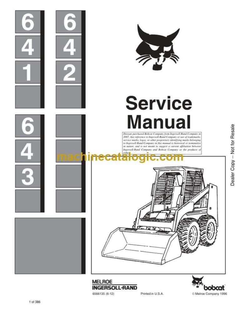 Bobcat 643 Loader Service Manual (SN 501513001-501599999)