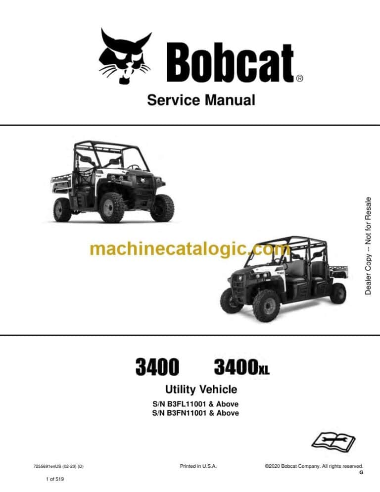 Bobcat 3400XL Utility Vehicle Service Manual (SN B3FN17001-B3FN99999)