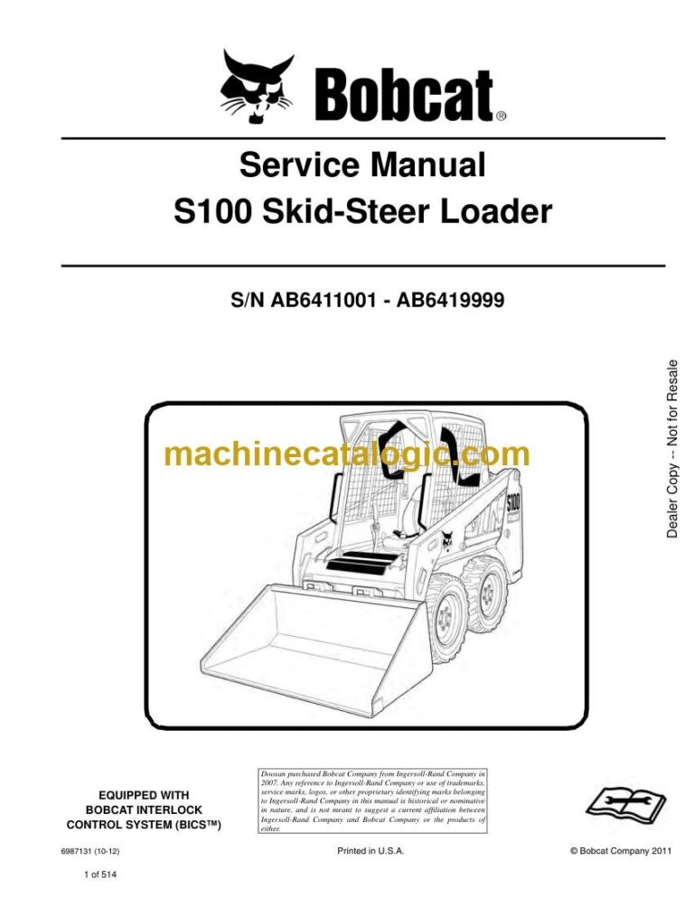 Bobcat S100 Loader Service Manual (SN AB6411001-AB6419999)