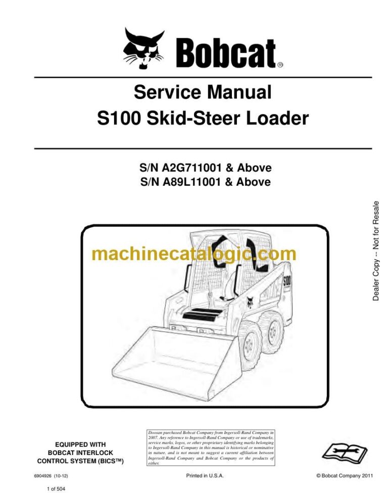 Bobcat S100 Loader Service Manual (SN A2G711001-A2G799999)