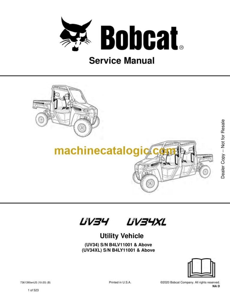 Bobcat UV34XL Utility Vehicle Service Manual (SN B4LY11001-B4LY99999)