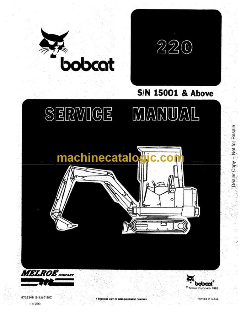 Bobcat 220 Excavator Service Manual (SN 508215001-508299999)