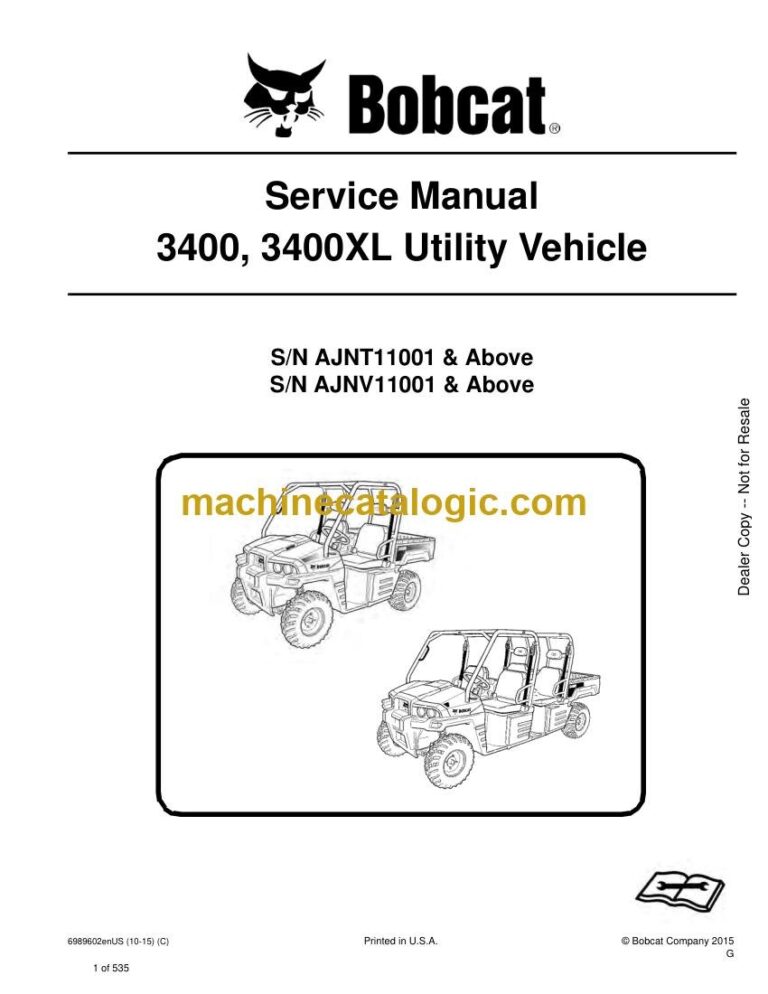 Bobcat 3400XL Utility Vehicle Service Manual (SN AJNV11001-AJNV99999)