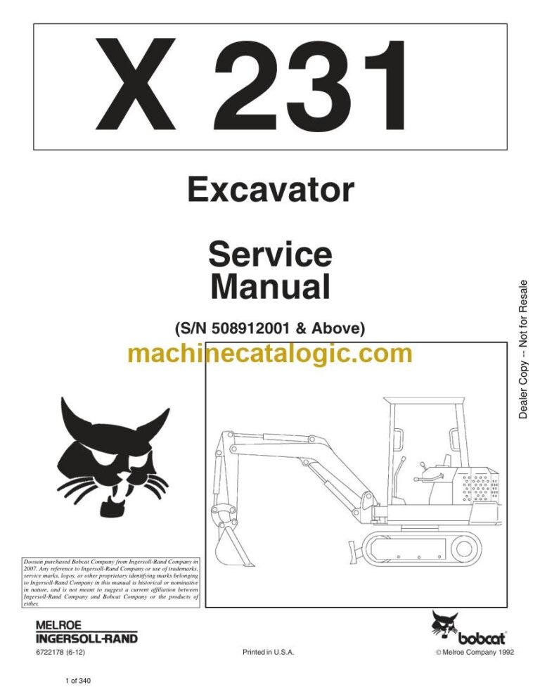 Bobcat 231 Excavator Service Manual (SN 508912001-508999999)