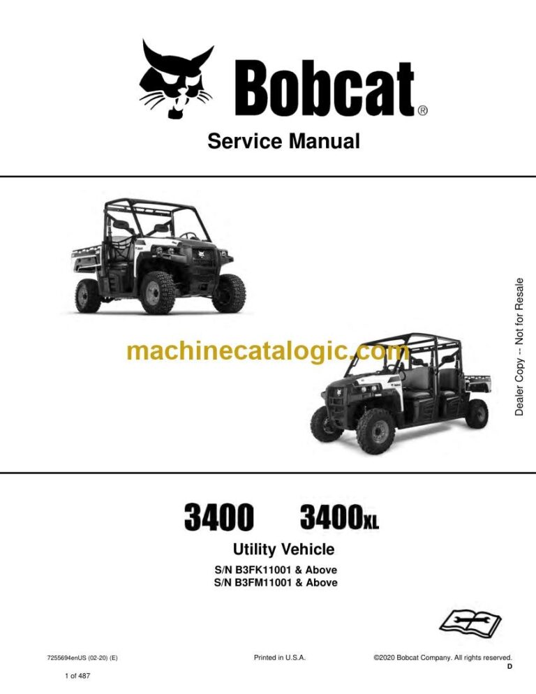 Bobcat 3400 Utility Vehicle Service Manual (SN B3FK17001-B3FK99999)