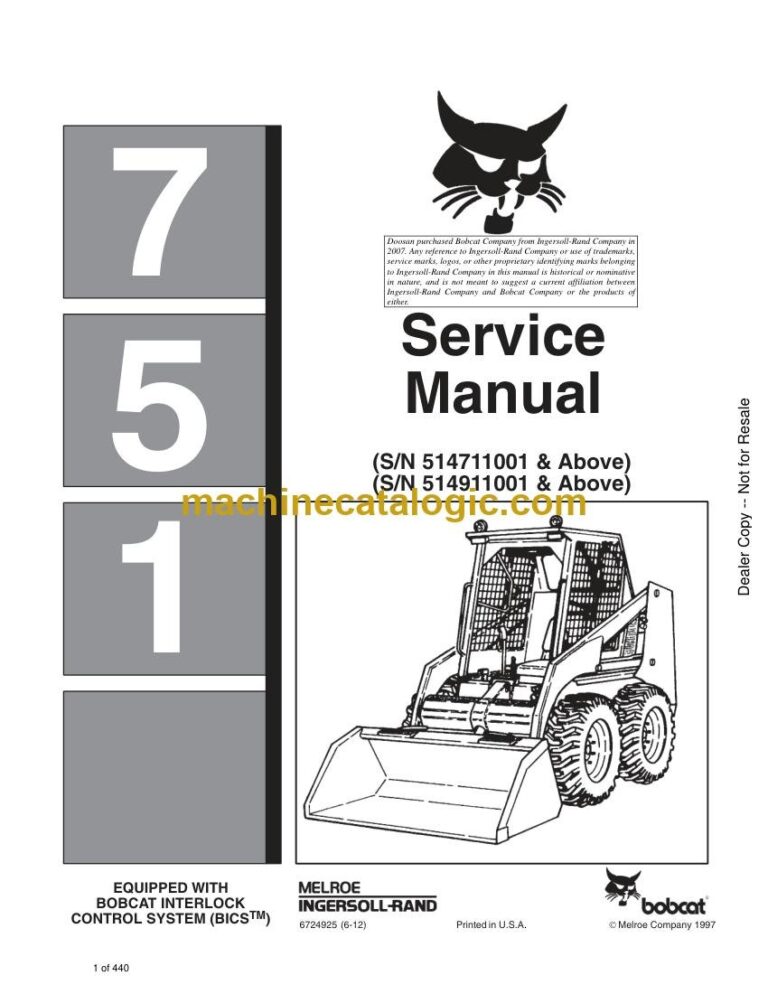 Bobcat 751 Loader Service Manual (SN 514911001-514999999)