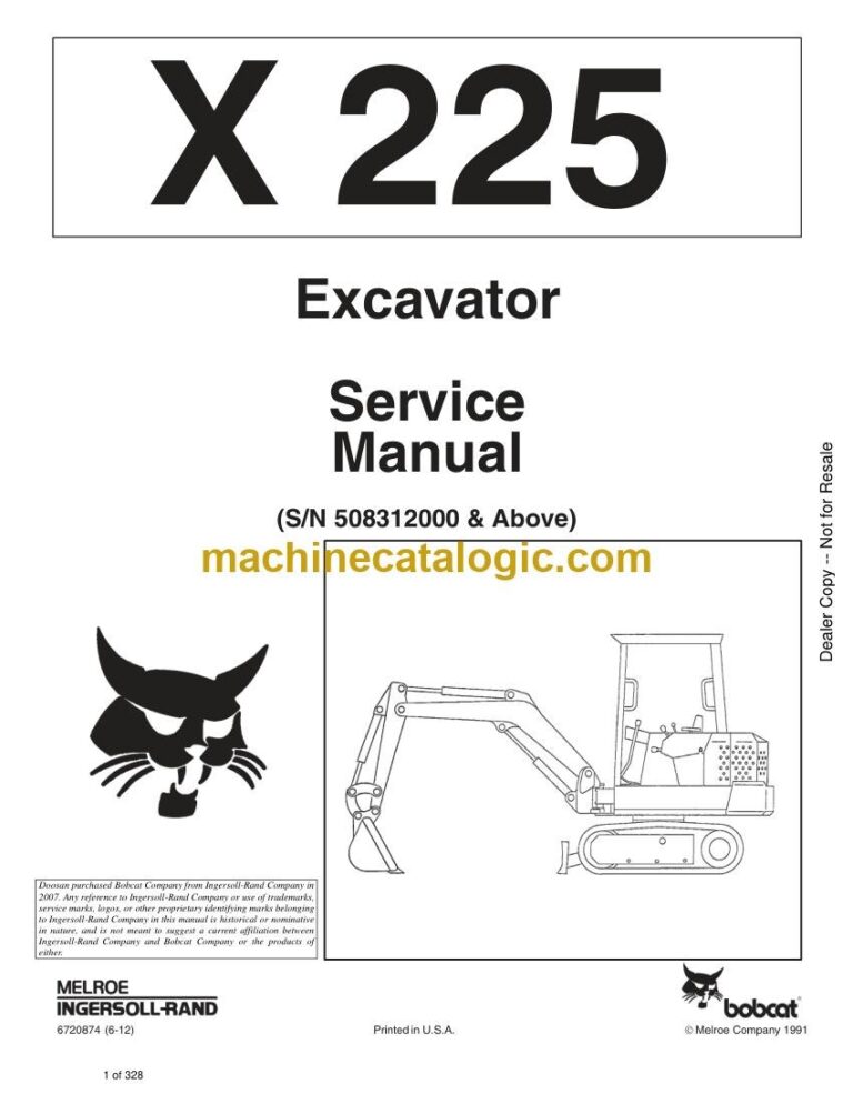 Bobcat 225 Excavator Service Manual (SN 508312001-508399999)