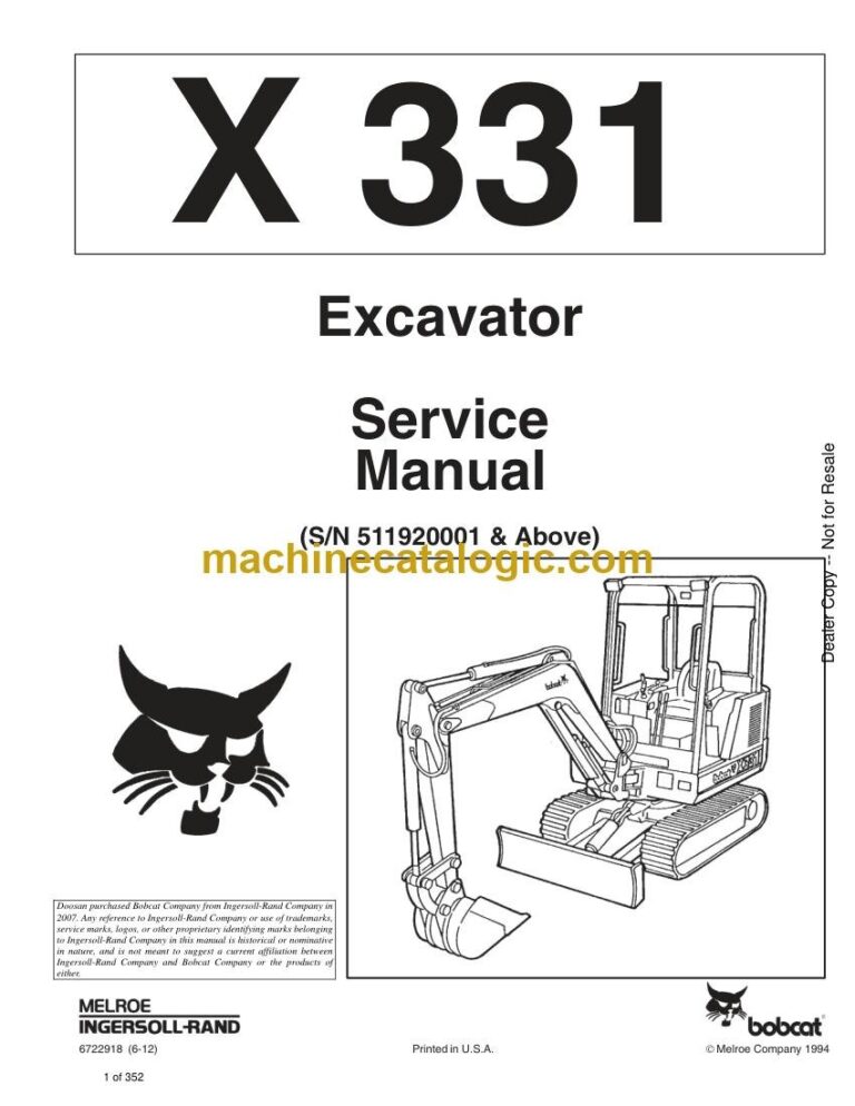 Bobcat 331 Excavator Service Manual (SN 511920001-511999999)