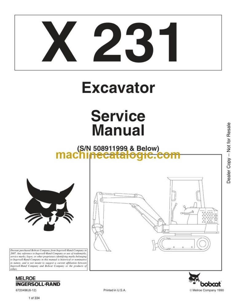 Bobcat 231 Excavator Service Manual (SN 508911001-508911999)