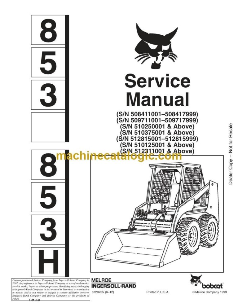Bobcat 853 Loader Service Manual (SN 510375001-510399999)